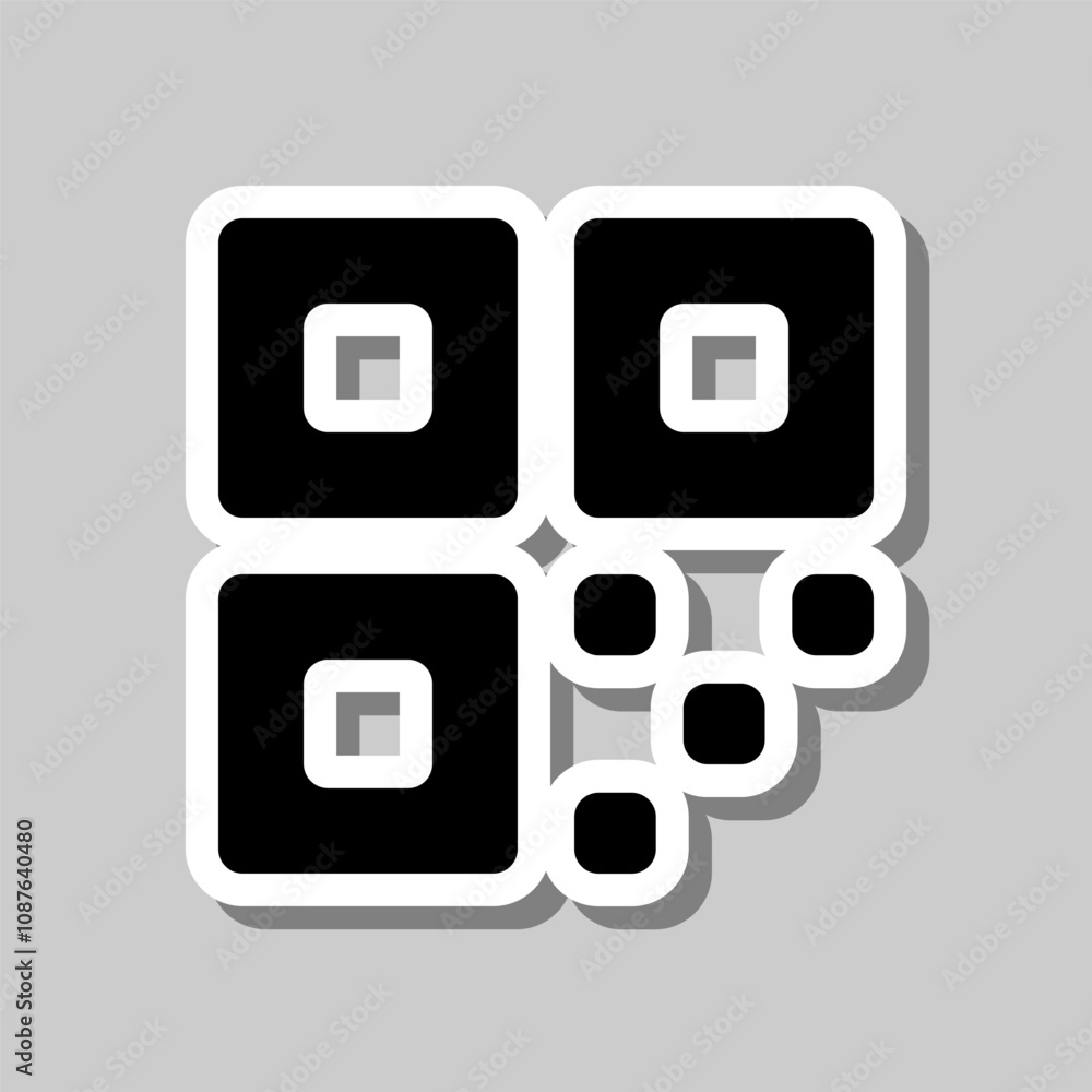 QR code simple icon. Flat design. Sticker with shadow on gray background QR code simple icon. Flat design. Sticker with shadow on gray background