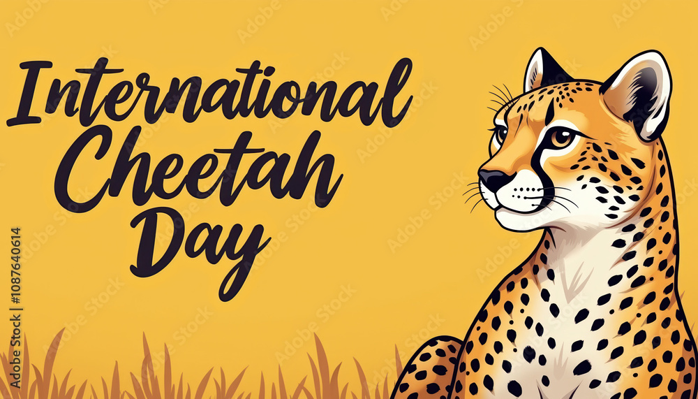 Naklejka premium A vibrant graphic for International Cheetah Day featuring a cheetah, designed to promote awareness and conservation efforts.