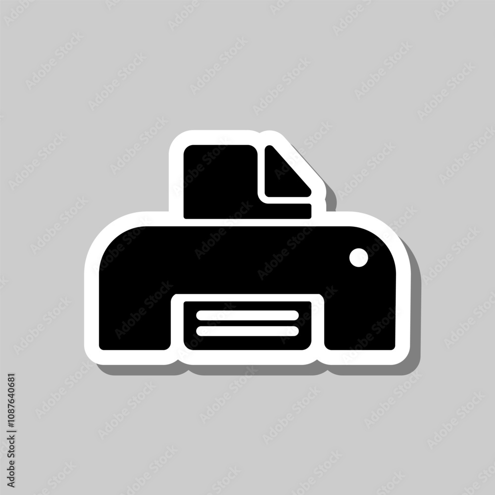 Printer, print simple icon. Flat design. Sticker with shadow on gray background Printer, print simple icon. Flat design. Sticker with shadow on gray background
