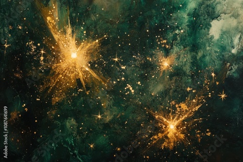 Wallpaper Mural golden sparkles in a green abstract background Torontodigital.ca