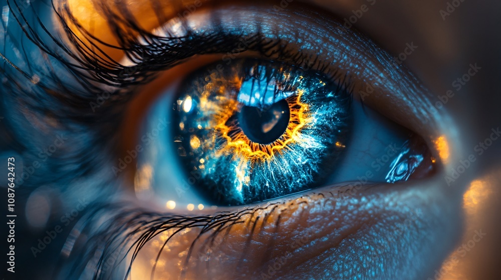 A captivating close-up of an eye, showcasing vibrant colors and intricate patterns that evoke a sense of wonder and depth. A captivating close-up of an eye, showcasing vibrant colors and intricate patterns that evoke a sense of wonder and depth.