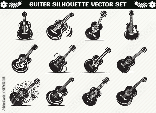 Stylish Guitar Silhouette Set Featuring Acoustic, Electric, and Bass Variants