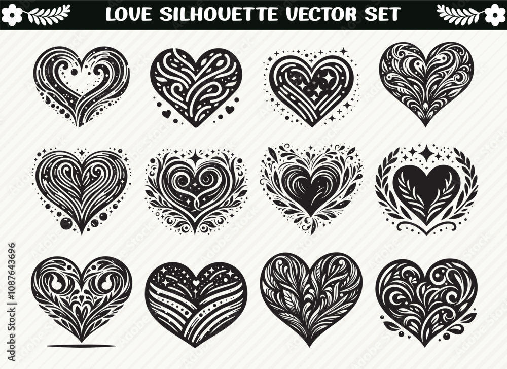 Obraz premium Collection of Romantic Heart Shape Silhouettes in Various Styles and Designs