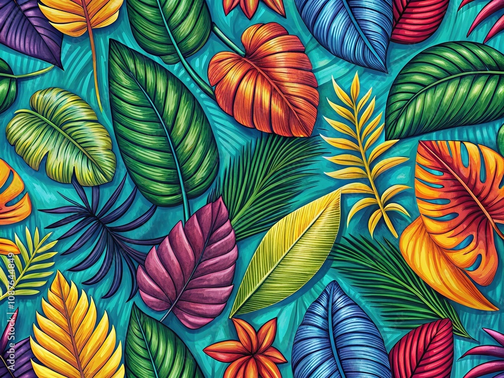Naklejka premium Tropical Leaf Print Design - Summer Background