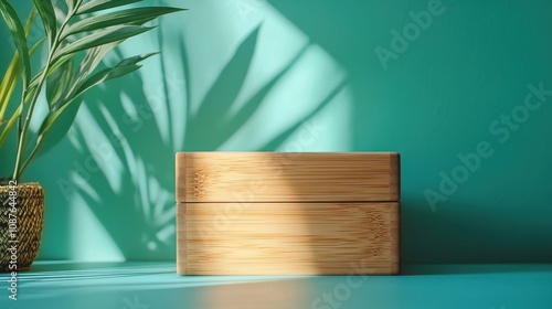 Elegant Simple Wooden Jewelry Box Beautifully Displayed on a Pastel Teal Background for Home Decor or Gift Ideas