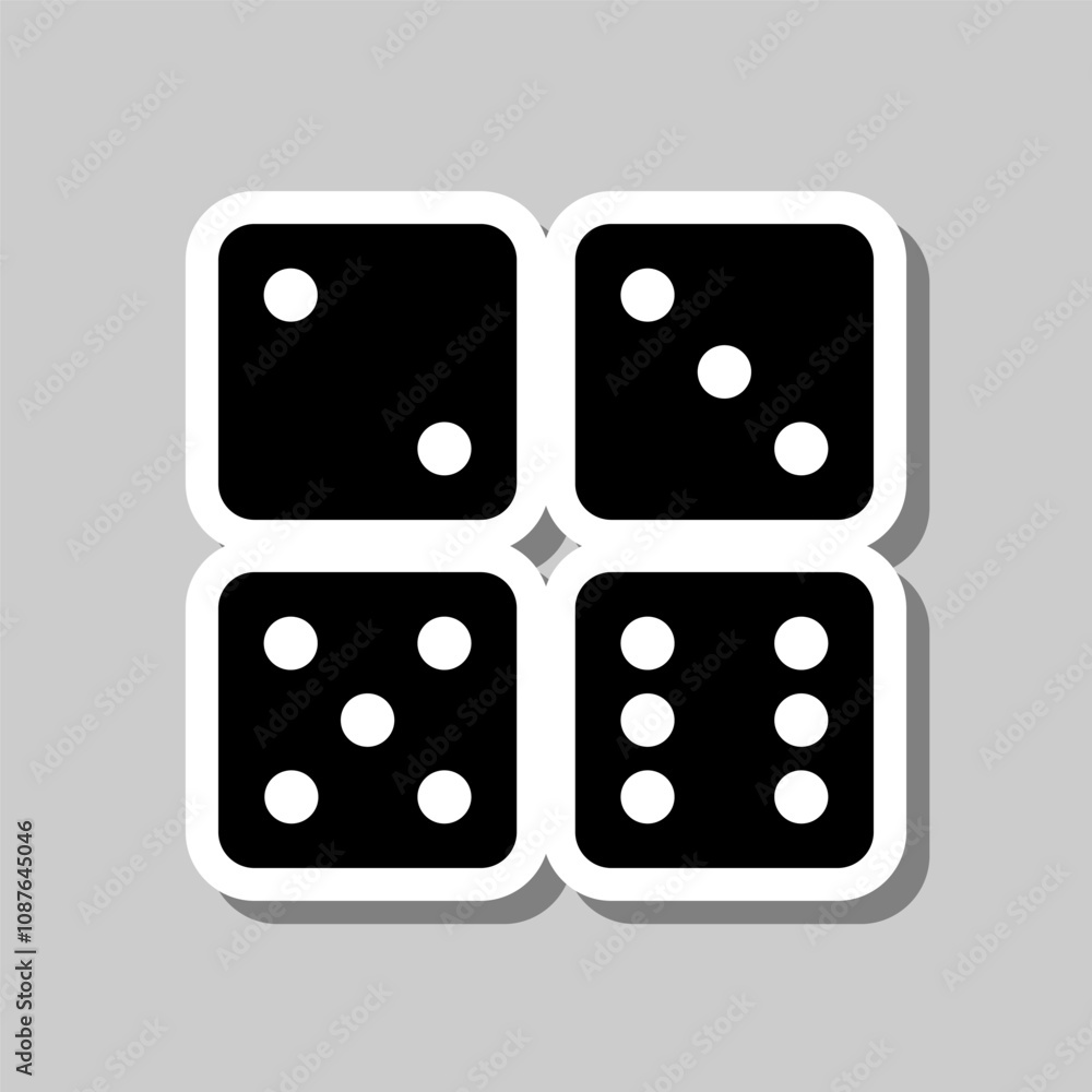 Dices simple icon, vector. Flat design. Sticker with shadow on gray background Dices simple icon, vector. Flat design. Sticker with shadow on gray background