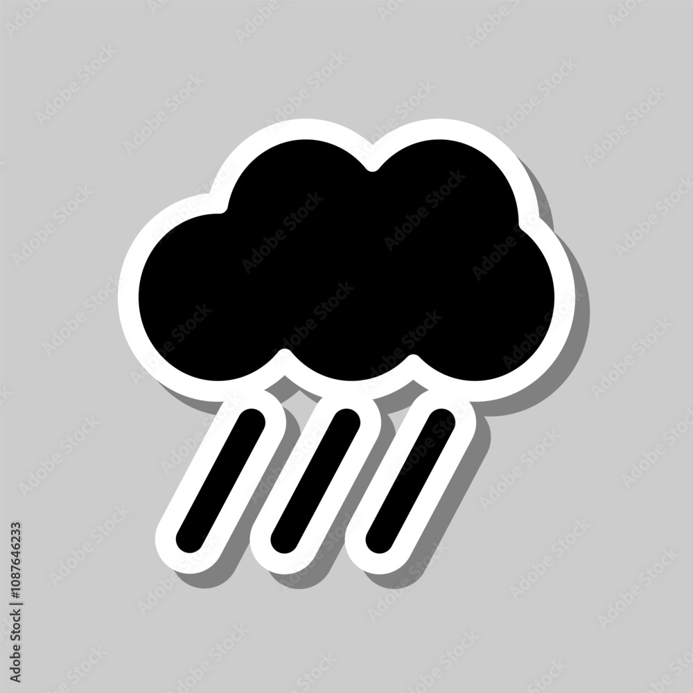 Cloud rain simple icon. Flat design. Sticker with shadow on gray background Cloud rain simple icon. Flat design. Sticker with shadow on gray background