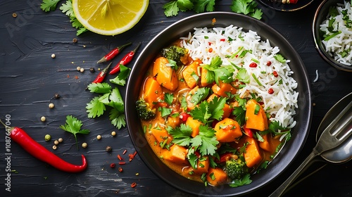 Homemade curry filled with fresh vegetables