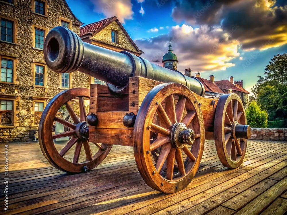 Medieval Cannon on Large Wooden Wheels - Long Exposure Medieval Cannon on Large Wooden Wheels - Long Exposure