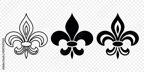 Vector Vintage White and Black Fleur De Lis Icon Set Isolated. Heraldic Lily, Retro Design Element. Vector Illustration