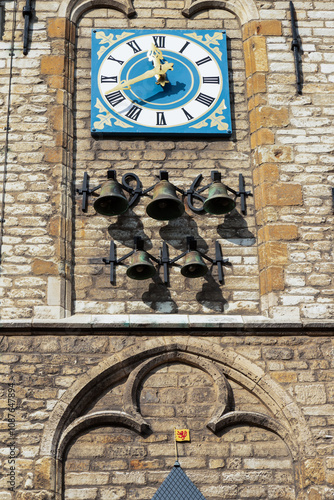 Chimes on the east side of the town hall of the medieval Dutch city of Gouda