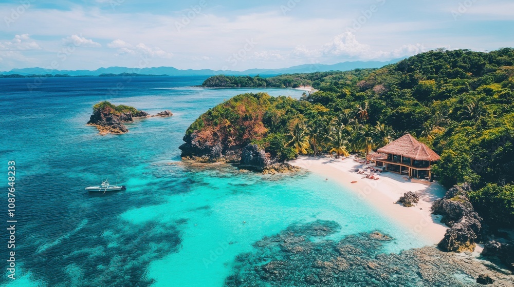 Fototapeta premium Tropical Island Paradise Secluded Beach, Turquoise Waters, Luxury Getaway