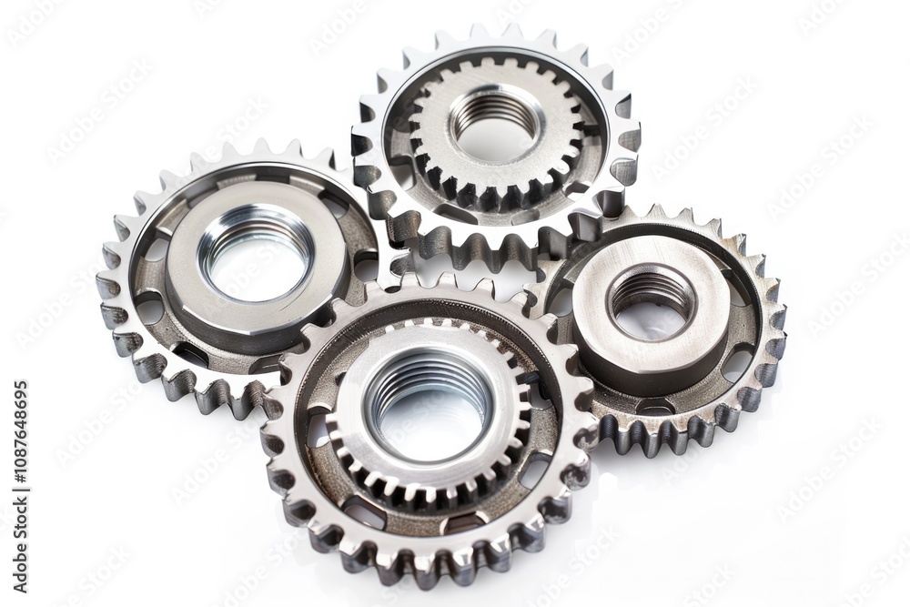 Mechanical Gear. Top View of 3 Metal Gears in Silver Color on White Background Mechanical Gear. Top View of 3 Metal Gears in Silver Color on White Background