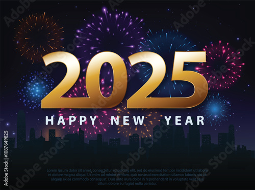 Happy New Year 2025 greeting card banner