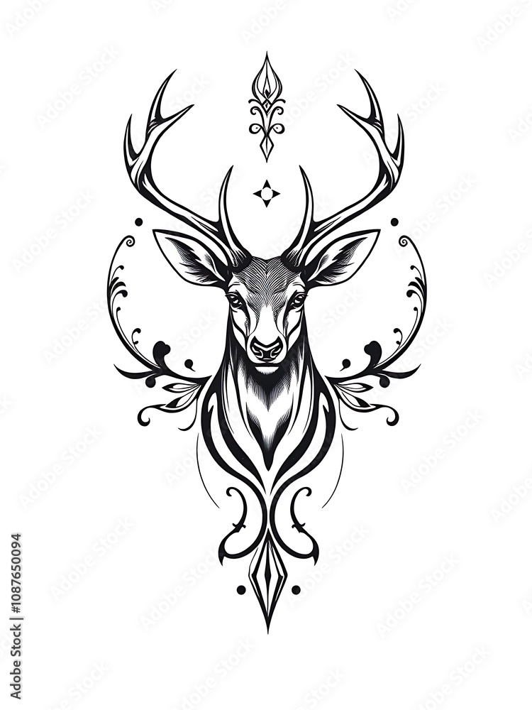 Tattoo Ideas - Elegant Hand-Drawn Illustration of a Deer with Ornate Floral Details. AI Generated Tattoo Ideas - Elegant Hand-Drawn Illustration of a Deer with Ornate Floral Details. AI Generated