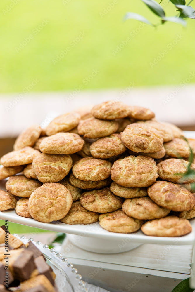 Plate of Snickerdoodle Cookies on Dessert Table Plate of Snickerdoodle Cookies on Dessert Table