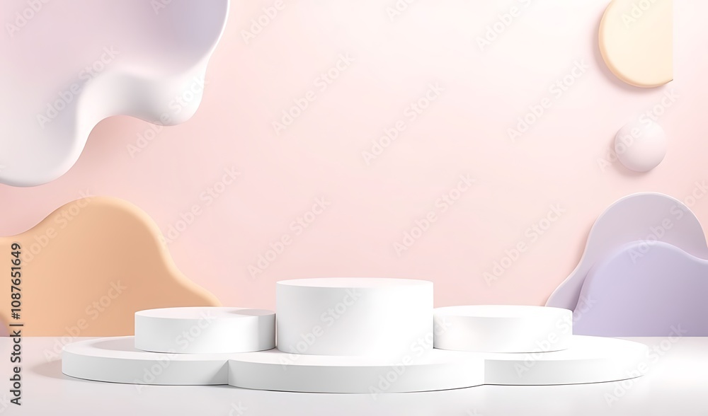Abstract 3D Render of White Cylinders on Pastel Background with Organic Shapes. AI Generated Abstract 3D Render of White Cylinders on Pastel Background with Organic Shapes. AI Generated
