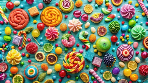 Whimsical candy treats, airborne, a sweet background design.