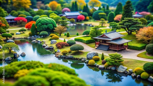 Tilt-Shift Photography Spot Noritake Garden Japan, Miniature Landscape, Artistic, Vivid Colors, Serene photo