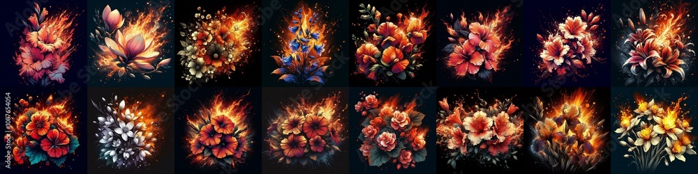 Obraz premium Fire splash flowers. AI generated illustration