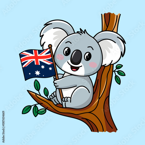 Cute koala celebrating australia day hold an Flag.