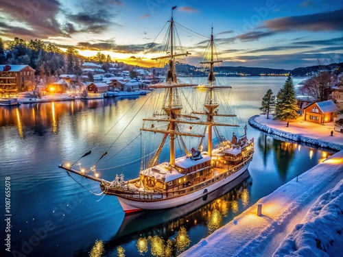 Wallpaper Mural Winter Holiday Sailing Ship Drone Photography AI Art Torontodigital.ca