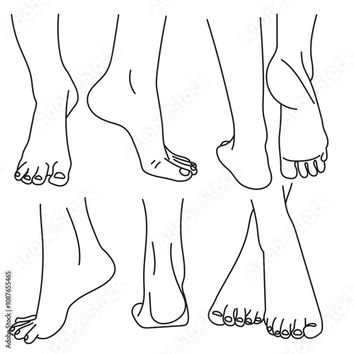Set of lines drawings with feet