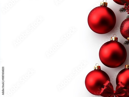 A group of red christmas ornaments on a white background photo