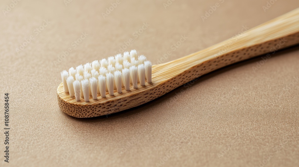 Eco-Friendly Simple Wooden Toothbrush on a Light Beige Background - Perfect for Promoting Sustainable Dental Hygiene Practices Eco-Friendly Simple Wooden Toothbrush on a Light Beige Background - Perfect for Promoting Sustainable Dental Hygiene Practices
