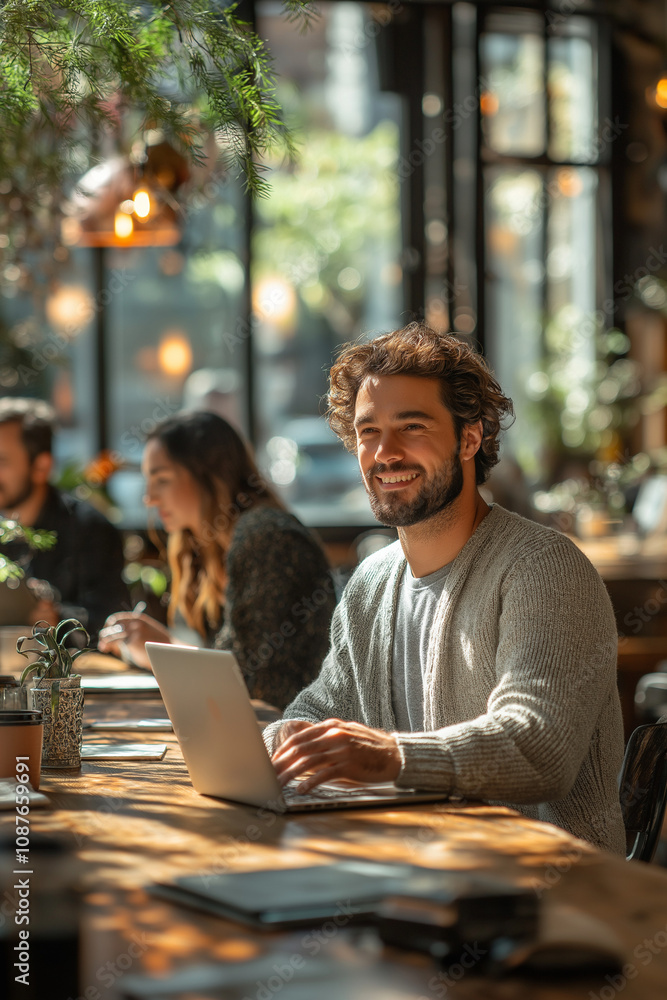 portait homme souriant travaillant dans un open-space, espace coworking, travail, emploi, entreprise, business, employés, chiffre d'affaire, croissance, argent, employés, cadres, industries portait homme souriant travaillant dans un open-space, espace coworking, travail, emploi, entreprise, business, employés, chiffre d'affaire, croissance, argent, employés, cadres, industries