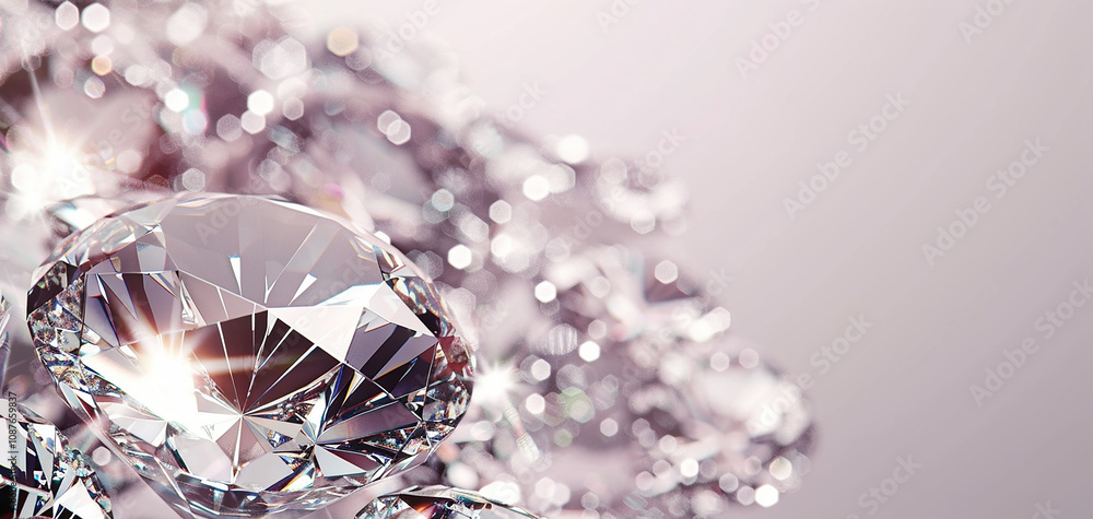 Dazzling Close-Up of Brilliant Cut Diamonds on a Soft Pink Background, Capturing the Light and Reflections for a Luxurious and Elegant Atmosphere Dazzling Close-Up of Brilliant Cut Diamonds on a Soft Pink Background, Capturing the Light and Reflections for a Luxurious and Elegant Atmosphere