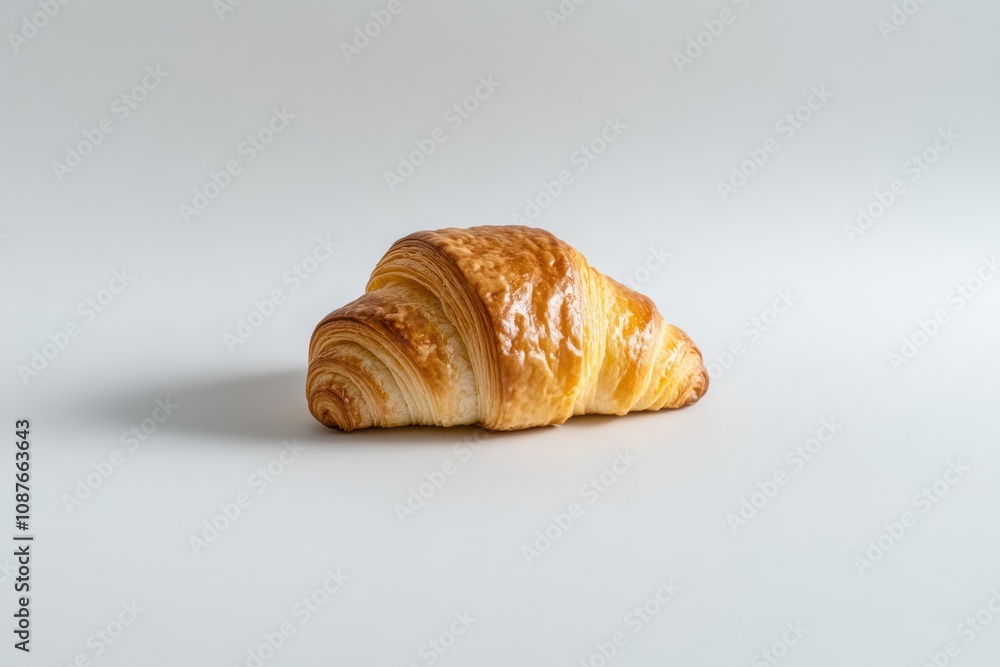 A golden-brown croissant resting on a minimalistic background. A golden-brown croissant resting on a minimalistic background.