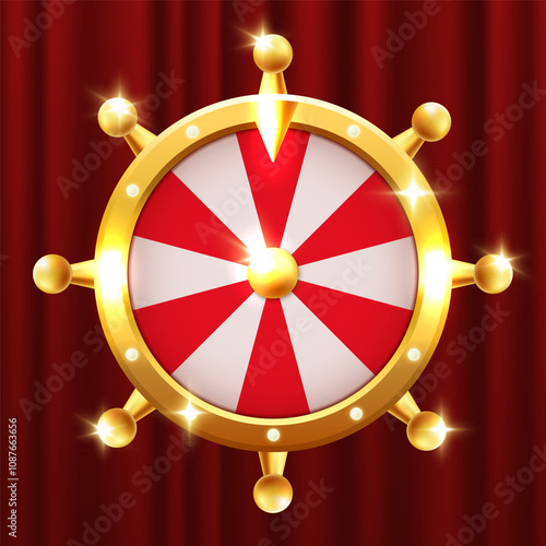 Wheel of fortune. Vector clipart isolated on red curtain background.