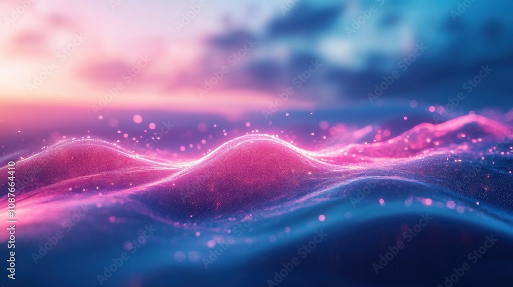 Fototapeta premium Abstract Pink and Blue Wave Energy, Glittering Particle Dreamscape