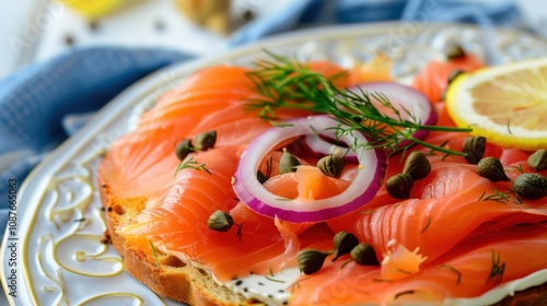 Wallpaper Mural A delicate plate of smoked salmon with capers, red onion Torontodigital.ca