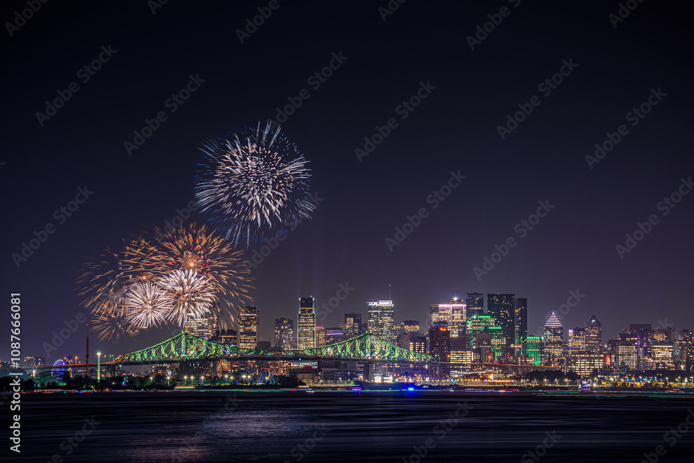Fototapeta premium fireworks over the Montreal city