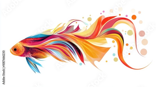 Vibrant Betta Fish with Flowing Fins - Colorful betta fish, flowing fins, abstract art, aquatic life, vibrant colors. Symbolizes freedom, beauty, elegance, grace, and energy.