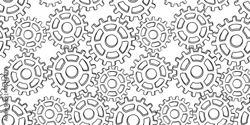 Seamless pattern of contour drawings gear wheels, vector background, paper, wallpaper