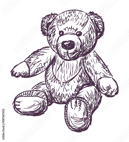 Sketches of teddy bears coTeddy bear old plush toy sketch doodle vector hand drawn illustration isolated on white
