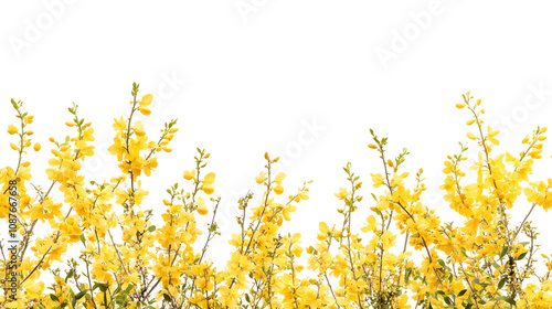 Wallpaper Mural flowering forsythia bush with vibrant yellow blossoms and green foliage, on a seamless png background Torontodigital.ca