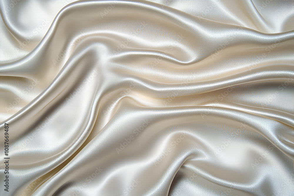 Fototapeta premium Shiny creamy white velvet, silk or chiffon fabric arranged in a embossed pattern reflecting light beautifully, suitable for use as a background or wallpaper.