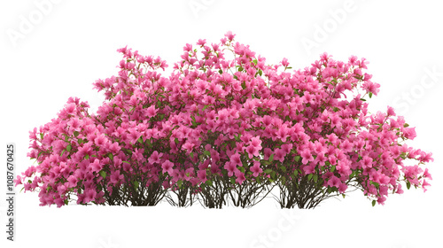 A neatly pruned azalea bush with dense pink blossoms, placed on a seamless png background photo