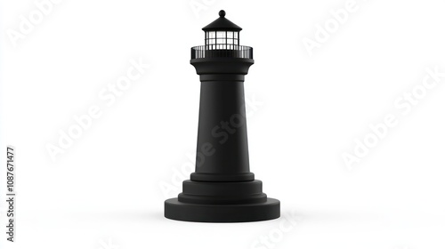 A black lighthouse model on a white background, symbolizing guidance and navigation.