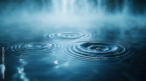 Wallpaper Mural Water Droplets Impacting Still Dark Blue Water Creating Ripples Torontodigital.ca