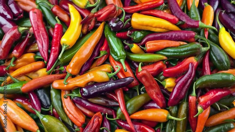 A full frame image showcasing a colorful selection of chili peppers, depicting freshness and variety. Generative AI A full frame image showcasing a colorful selection of chili peppers, depicting freshness and variety. Generative AI