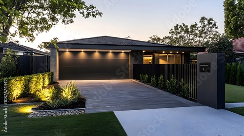 Wallpaper Mural Sleek Anthracite Fence and Garage Door at a Stylish Residential Home Torontodigital.ca