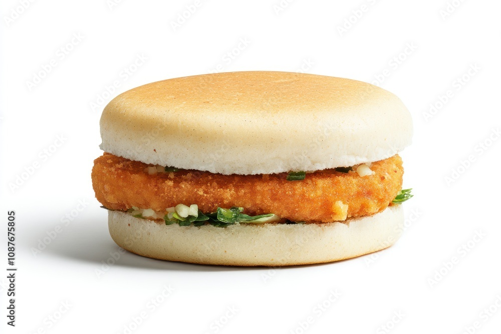 A soft, round sandwich featuring a crispy chicken patty and fresh greens. A soft, round sandwich featuring a crispy chicken patty and fresh greens.