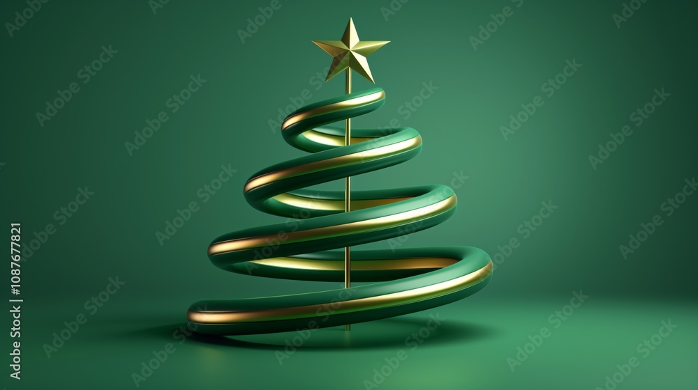 A modern artistic depiction of a Christmas tree, featuring a spiral design with a gold star on top against a green background. A modern artistic depiction of a Christmas tree, featuring a spiral design with a gold star on top against a green background.