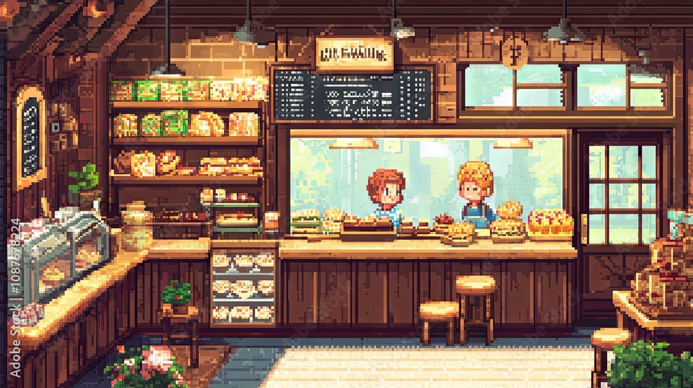 Charming Pixel Art Bakery Shop Interior Charming Pixel Art Bakery Shop Interior