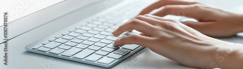 Detailed shot of fingers typing on a keyboard during an online job application, digital submission process, hiring, virtual recruitment